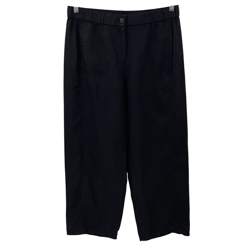 Eileen Fisher 2025 Organic Linen Wide Leg Trouser Pant Black PM